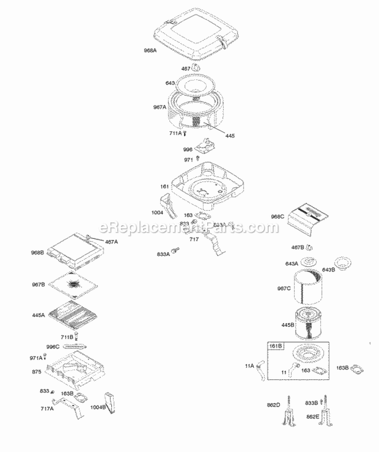 Air Cleaner Diagram and Parts List for  Briggs and Stratton Engine